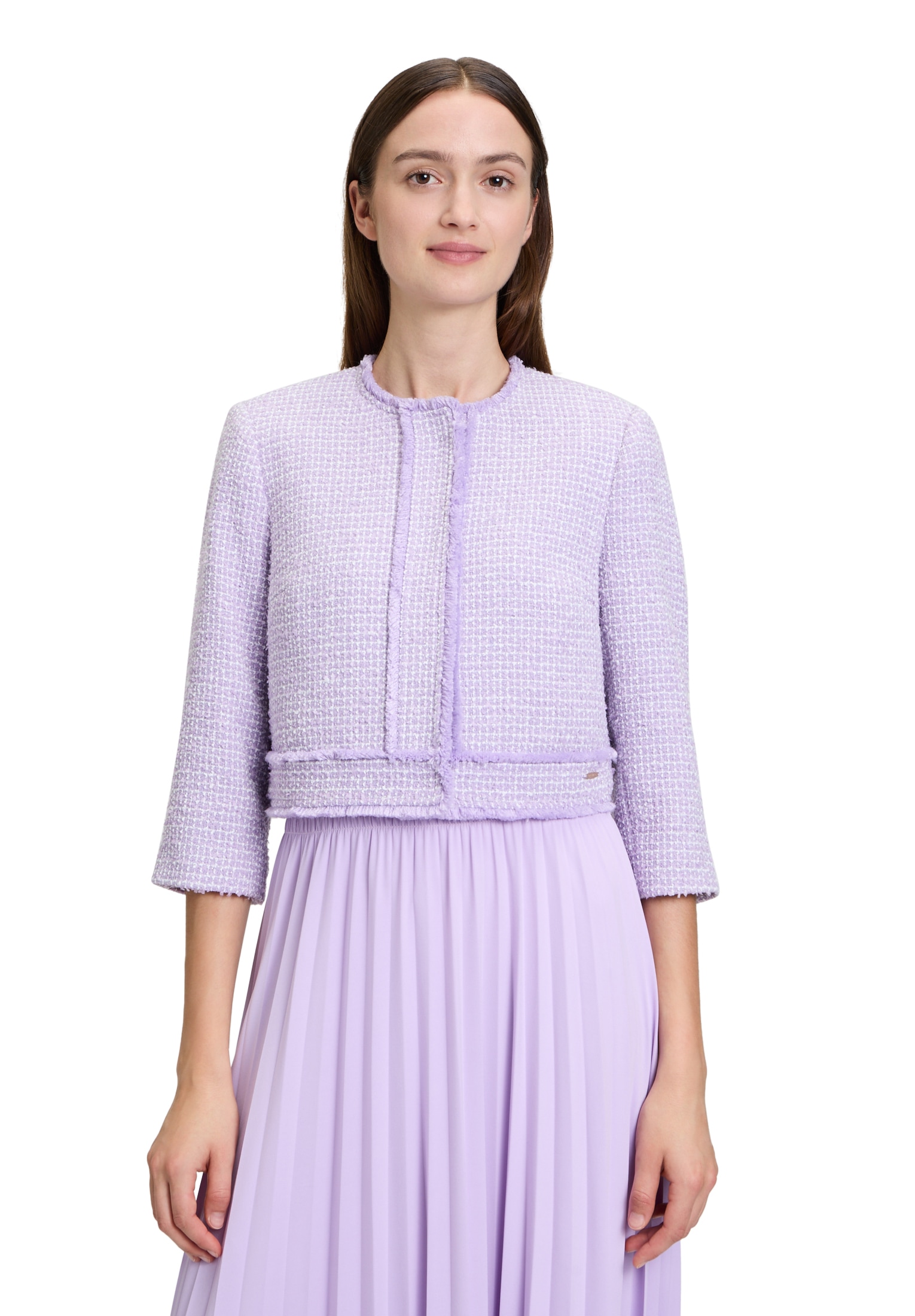 Jackenblazer BETTY & CO "Damen mit aufgesetzten Taschen", Damen, Gr. 44, grün (lila melange), Obermaterial: 76% Polyester, 12% Polyacryl, 5% Polyamid, 4% Viskose, 1% Baumwolle, 1% Polyester, 1% Wolle; Futter: 100% Polyester, tailliert kurz,...