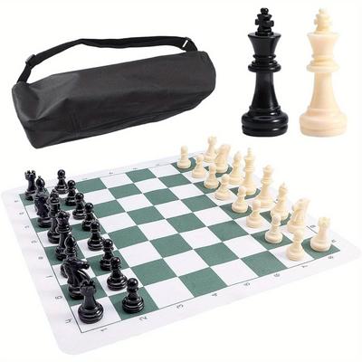 TEMU Premium Chess Set With Roll-up Mat, Pieces & Storage Bag - Ideal For Parties, Casual Games & Tournaments