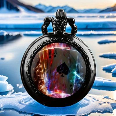 TEMU Black Quartz Pocket Watch, Cool Black Necklace Pocket Watch, Gift For Men Women Christmas Birthday Present