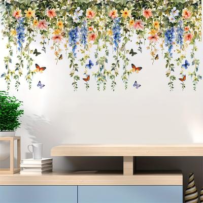 TEMU Contemporary Floral Vine And Wall Stickers - Polyvinyl Chloride Self-adhesive Wall Decals With Crystal For Living Room Bedroom Decor, Single Use Plants Theme With Semi- - 1pc