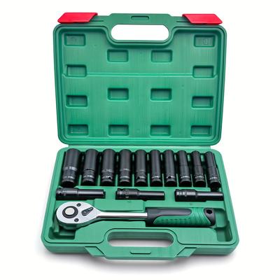 TEMU Drive Impact Socket Set, 14pcs Sets Of Car Repair Kit Tools, Mechanic Tool Set With 72-tooth Ratchet & Adapter, Metric And Sae Sockets Storage Kit, For Automotive Repair