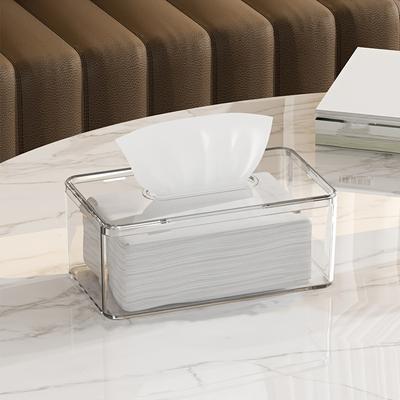 TEMU 1pc Clear Acrylic Tissue Box Cover, Modern Plastic Tissue Dispenser Case, Smooth Paper Exit, For Bathroom & Living Room Decor