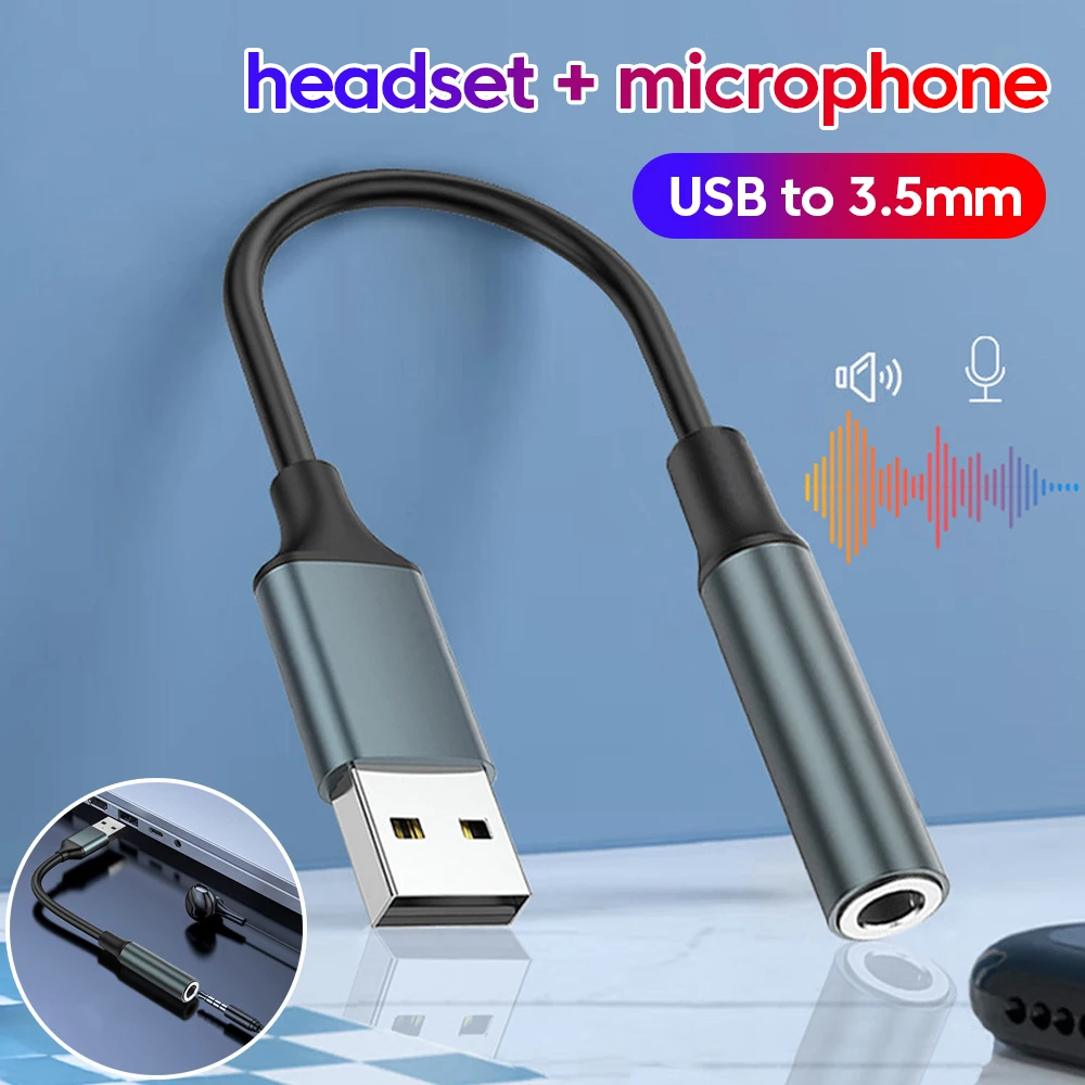 USB auf 3,5 mm Audio-Adapter, externe Soundkarte, USB-Stecker auf 3, 5 Klinke, Aux-Buchse, Headset-Mikrofon, Lautsprecher-Konverter für PC, Laptop, PS5 4 Image
