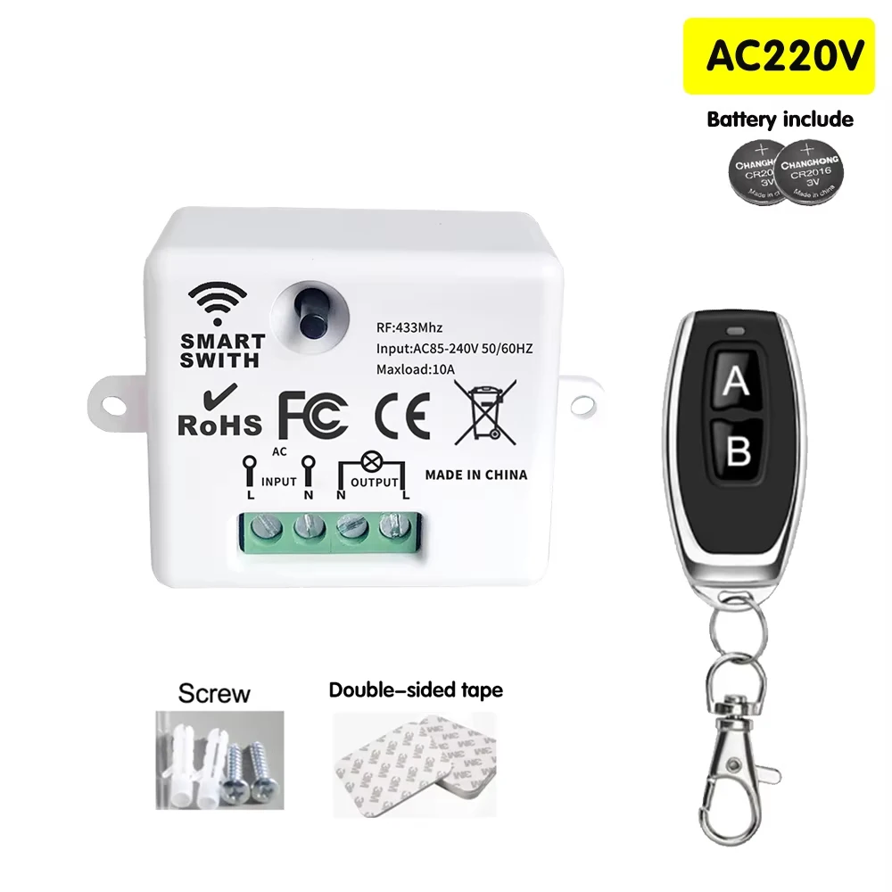 433 MHz AC 110 V 220 V Drahtlose RF Fernbedienung Schalter 1CH Relais Empfänger Mit EIN/AUS Sender für Led Glühbirne DIY Steuerung Image