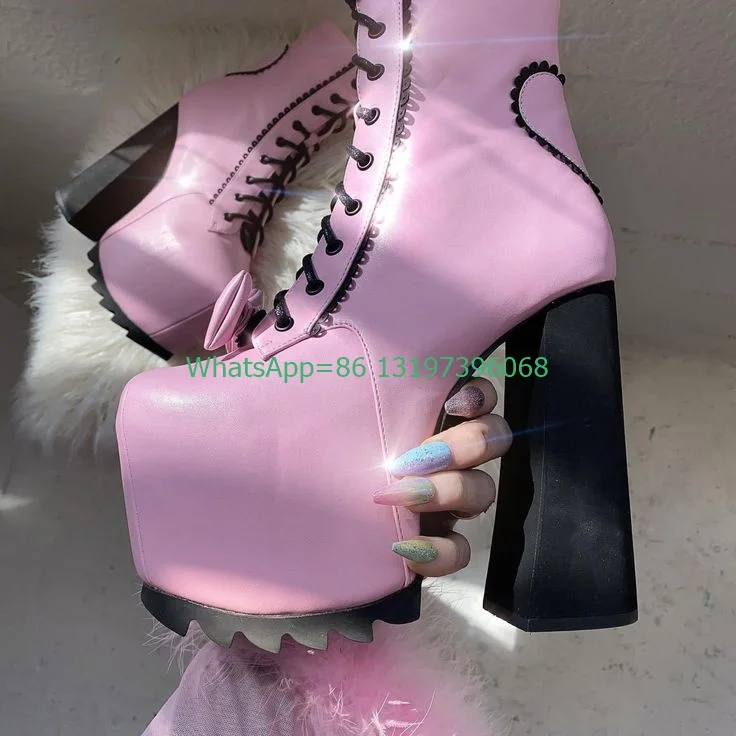 Lady Pink Patent PU Ankle Mary Janes Stiefel Schuhe Neu Kommen Plattform Elegante Rosa Tägliche Freizeitstiefel Blockabsatz Größe 35-46