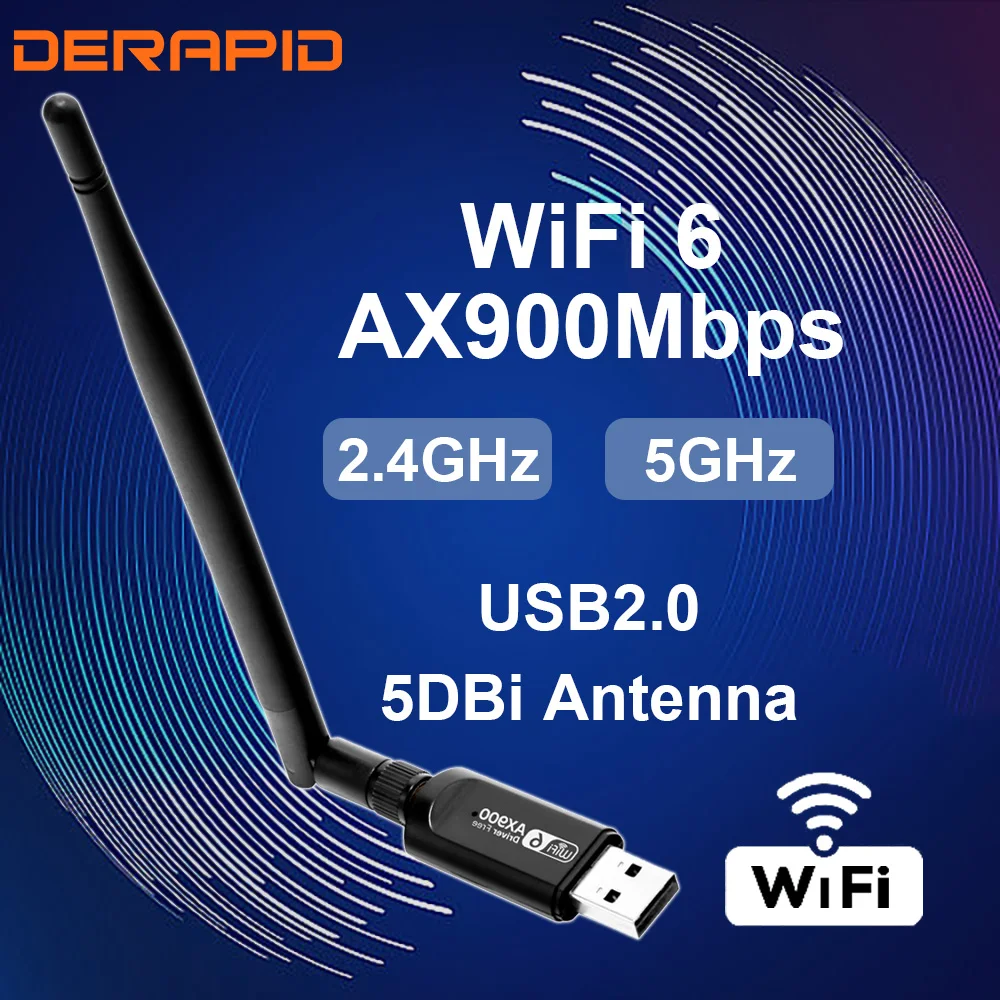 Wifi 6 ax900 usb ac wifi adapter 2 in 1 2,4g 5g dual band 5dbi dongle drahtloser wifi empfänger für win10 11 pc laptop free-drive Image