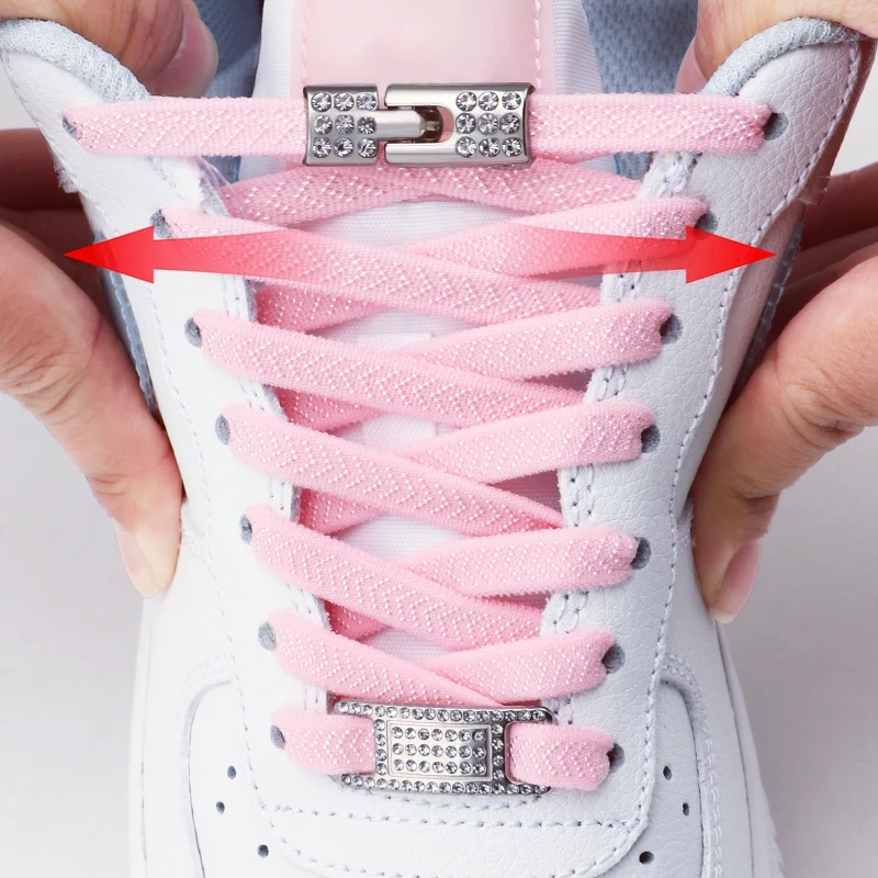 Tennis Silber Diamant Schnalle Schnürsenkel Keine Krawatte Schnürsenkel Elastische Schnürsenkel Sneakers Ohne Krawatten Flache Schnürsenkel für Schuhe Zubehör Image