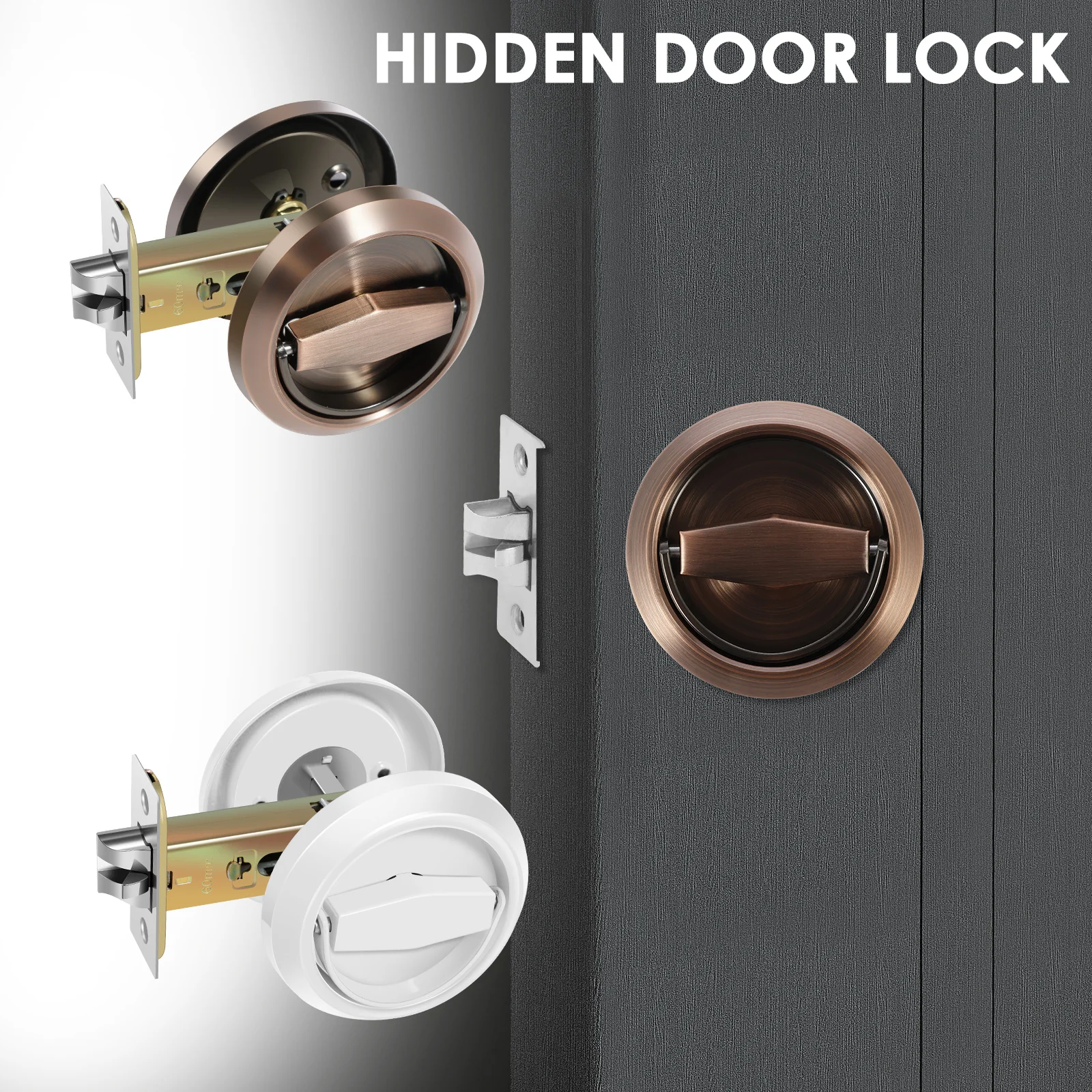Türschloss zum Einbau, Edelstahl 304, rostfrei, verstecktes Türgriffschloss, schlüssellos, für Schiebetüren, Einbau für Wohnzimmer, Schlafzimmer Image