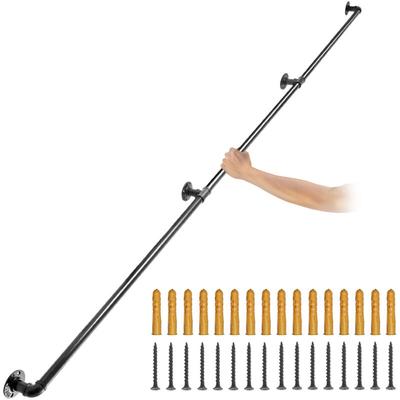 3x Retro Wasserrohr Handlauf 3m Handlauf Rustikal Kohlenstoffstahl 4x Wandhalterungen Industrieller Image