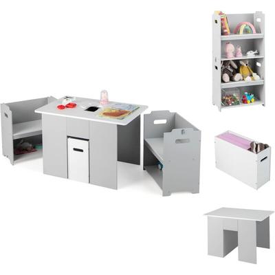 COSTWAY 3 TLG. Kindersitzgruppe, Kindertisch mit 2 Stühlen, mit Stauraum & abnehmbarem Decke, 4 in Image