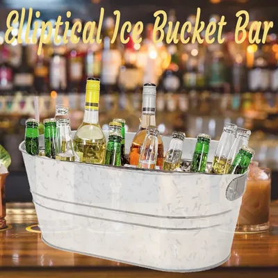 15L Elliptical Ice Bucket Bar KTV Universal Long Galvanized Oval Tub Classic Oval Ice Bucket for