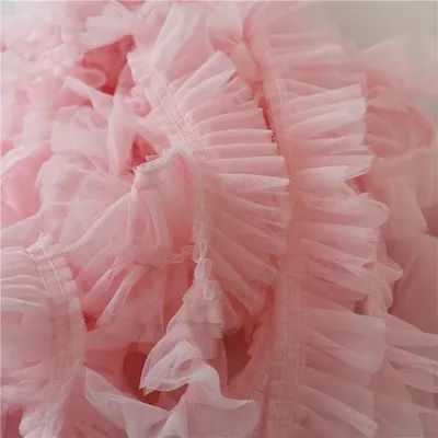 Latest 10Yards 5cm/2'' 2 Layer Fine Pink/light Blue/ White Pleat Ruffle Lace Trim 2Threads fixed Wholesale Price X151