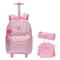 Kids Rolling Roller Backpack for Girls 3Pcs Children Suitcases Luggage Lunch Box with Wheels School