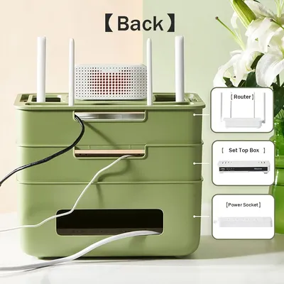 Wireless Wifi Router Storage Box with Transparent Modem Router Cover Removable Power Strip and Cable