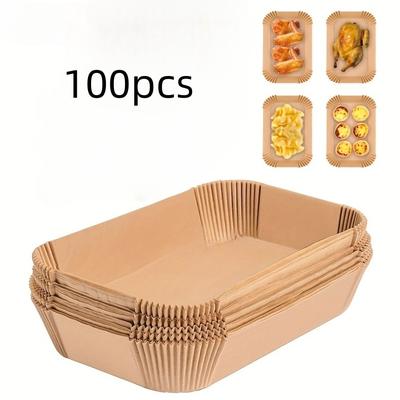 TEMU 100pcs Air Fryer Disposable Parchment Paper Liners - , Resistant, Rectangular, For Dual Basket Air Fryers, Essential For Healthy Cooking