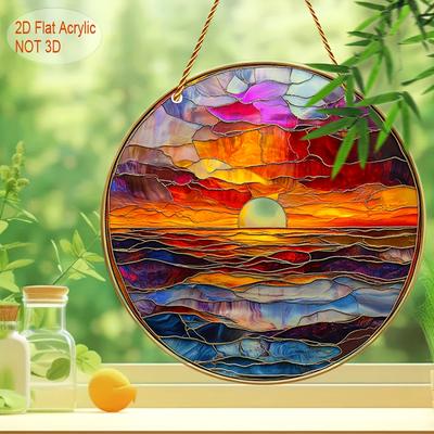 TEMU 1pc, 2d Flat Acrylic, Artistic Seaside Sunset Suncatchers, Garden Suncatchers (8