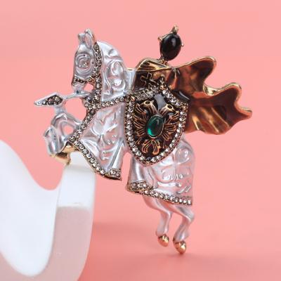 TEMU Vintage Alloy Knight Brooch With Rhinestones, Retro Fairy Knight Riding Pendant, Elegant Sweater & Coat Accessory, Non-fighting Design