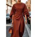 Femme robe longue Robe Maxi Robe élégante Elégant Manche Chauve-souris Standard Couleur unie Manches 3/4 Col Ras du Cou Noir Vin Violet Marron Automne