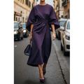 Femme robe longue Robe Maxi Robe élégante Elégant Manche Chauve-souris Standard Couleur unie Manches 3/4 Col Ras du Cou Noir Vin Violet Marron Automne