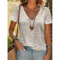 T-shirt pour Femmes Imprimé Floral Vintage Élégant Décontracté Manches Courtes Col V Hauts Quotidien Lin Comme Boutons Imprimé Blanc et Gris Été Printemps