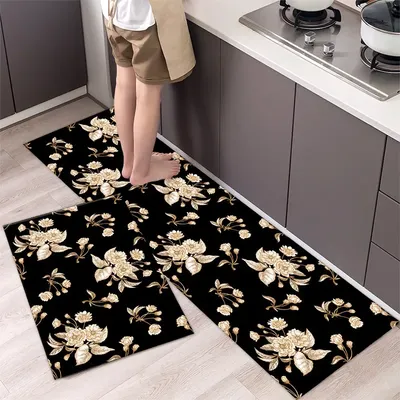 Simple Flower Kitchen Mat Bedroom Bedside Mat Entrance Door Mats Kitchen Mats for Floor Absorbant