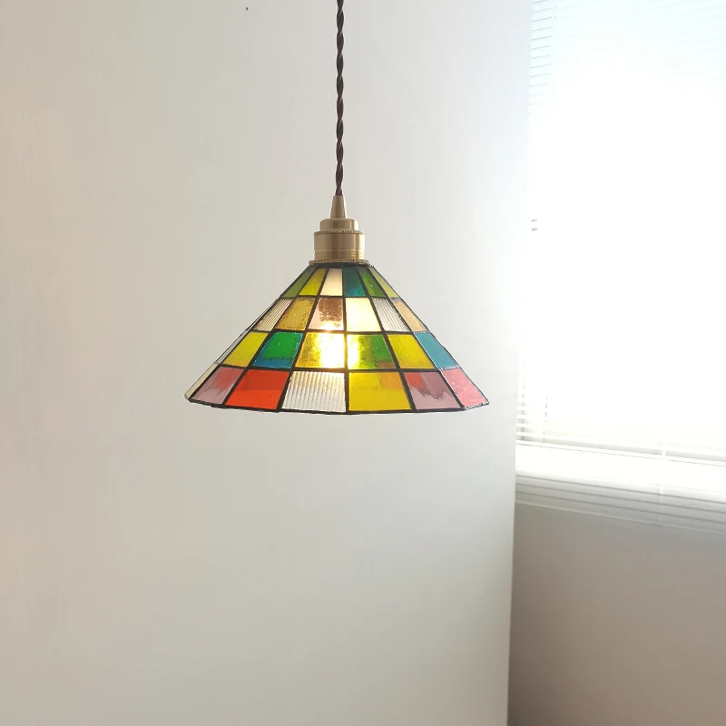 Vintage ländliche Pendel leuchte Französisch amerikanische handgemachte Restaurant Bar Theke Lampe Coffeeshop farbiges Glas Nachttisch hängendes Licht dekoration zu hause deckenlampe wohnzimmer deko