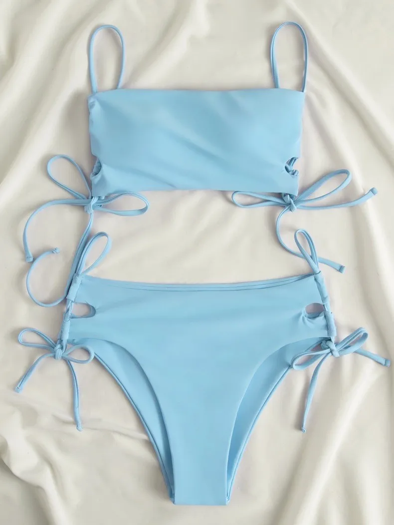 Weiblicher Badeanzug mit Schraubgewinde, Bikini-Set, 2-teilig, Sport-Strandanzug, Damen-Sport-BH mit Dreiecksshorts Image