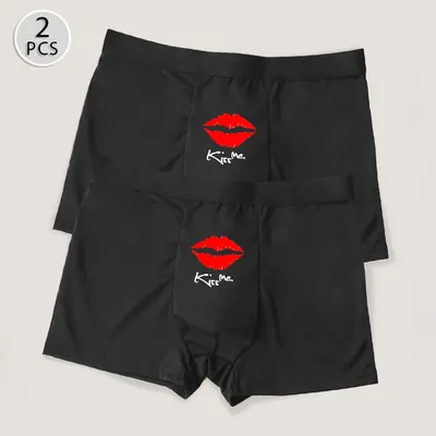 Herren-Boxershorts, atmungsaktive schwarze Unterwäsche – KISS ME – lustige Shorts, bequeme und weiche Unterhose Image