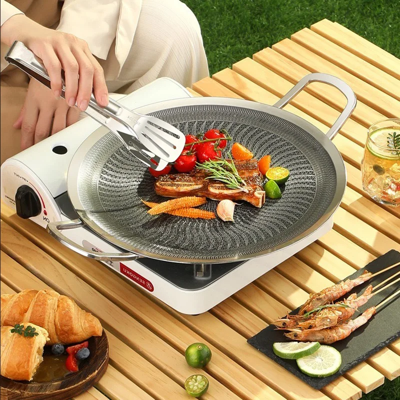 Grill platte 316 Edelstahl Outdoor Grill Topf Haushalt koreanische Eisenplatte Kochen Induktion sherd Bratpfanne