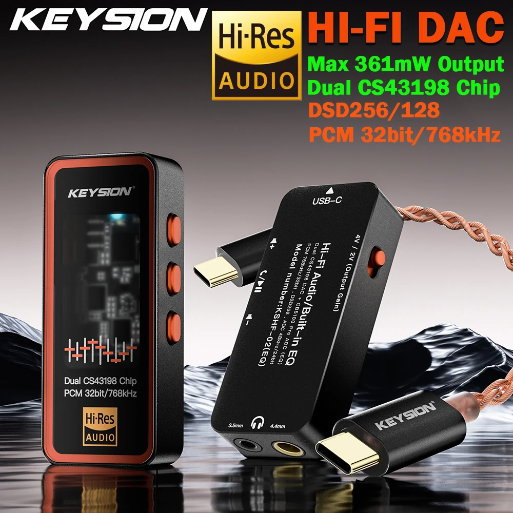 KEYSION Dual CS43198 DAC Audio HiFi Decoder 768 KHz DSD256 Typ-C auf 3,5/4,4 Einstellen EQ Kopfhörerverstärker für Android iOS Win10 Image