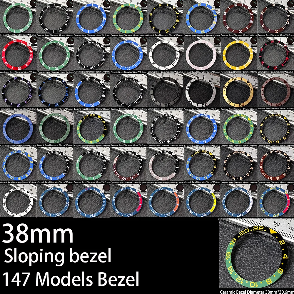 Schräge 38 mm * 30,6 mm Keramik-/Aluminium-Lünette GMT, geeignet zum Einsetzen von 40 mm Taucheruhren, leuchtende Teile, Modifikations-Uhrenlünette Image