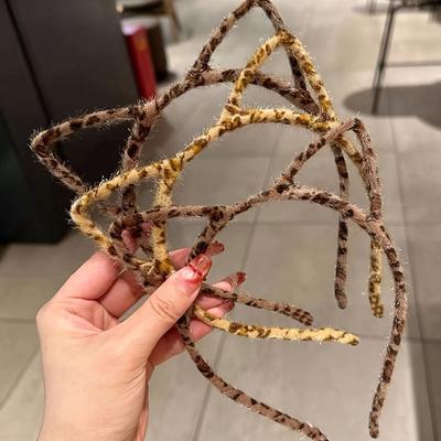 TEMU 3-pack Cute Leopard Print Cat Ear Hair Clips, Hair Bands, Summer Headwear, Women's Accessory Hair Ties Image