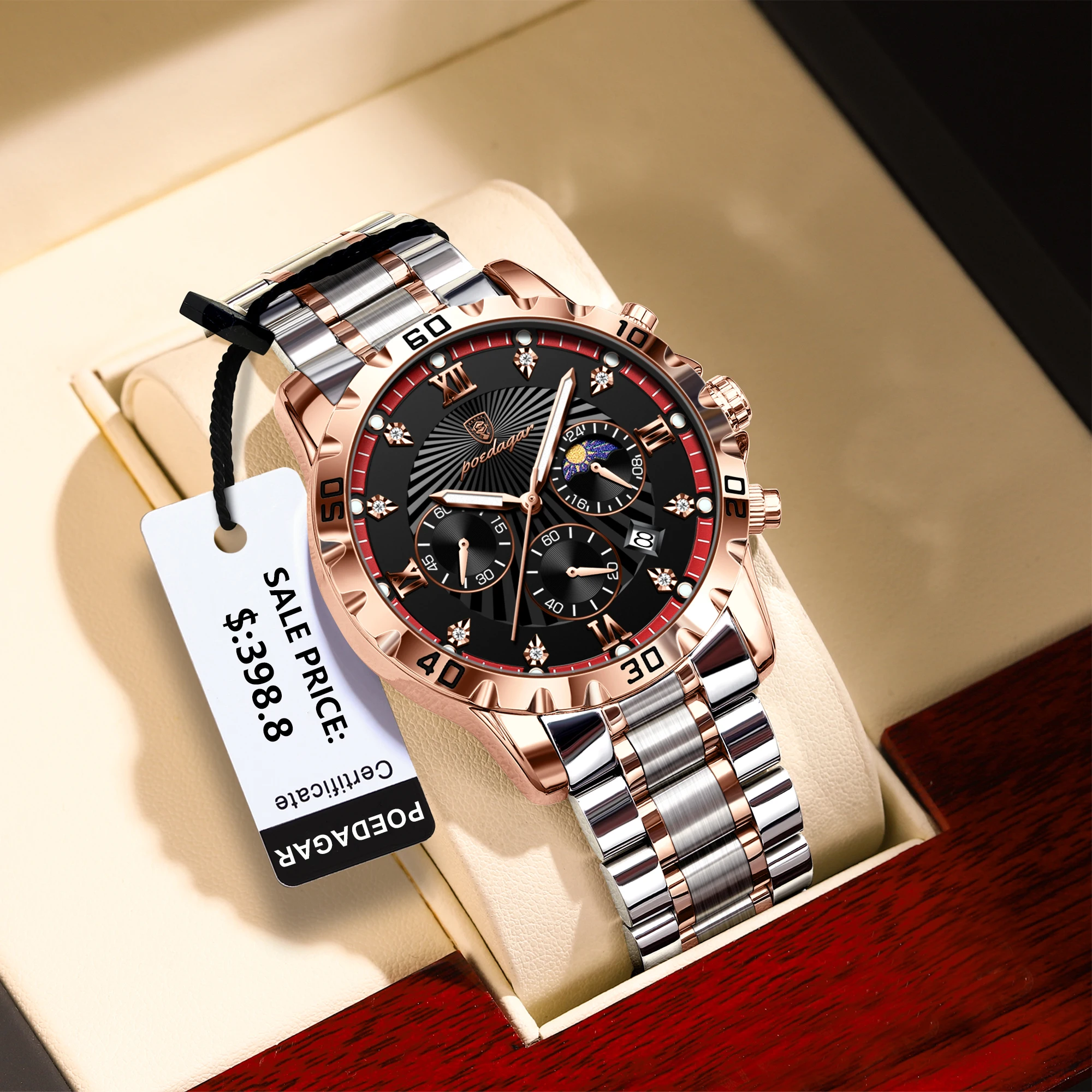 POEDAGAR Top Mode Uhren Für Männer Chronograph Datum Edelstahl Mann Uhr Wasserdicht Leucht Luxus Quarz Männer Armbanduhr Image