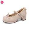 Damen Lolita Cosplay Mary Jane Pumps, Riemenplattform Blockabsatz, Spitze & Schleife, Kawaii Vintage Kleid Schuhe Plus Größe 31-50