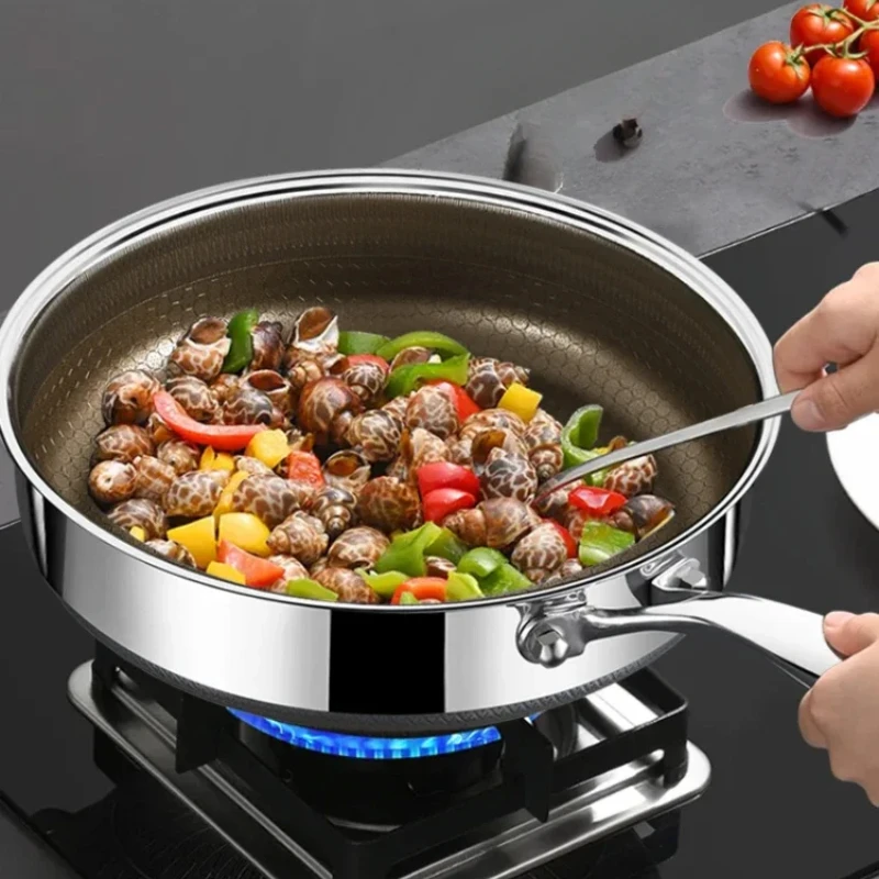 Wabenpfanne aus Edelstahl 316, Titan, unbeschichtet, antihaftbeschichtet, Bratpfanne, universeller Gas-Induktionsherd Image