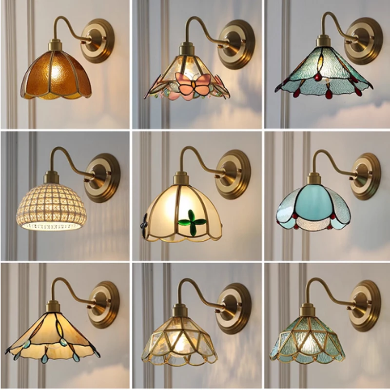 Neue Retro Kupfer Tiffany Wand lampe einfache Lese lampe hängende Villa Schlafzimmer Korridor Wohnzimmer dekorative Licht Kronleuchter Röhre luxuriöse Wohnkultur Innen leuchten Wand leuchte führte