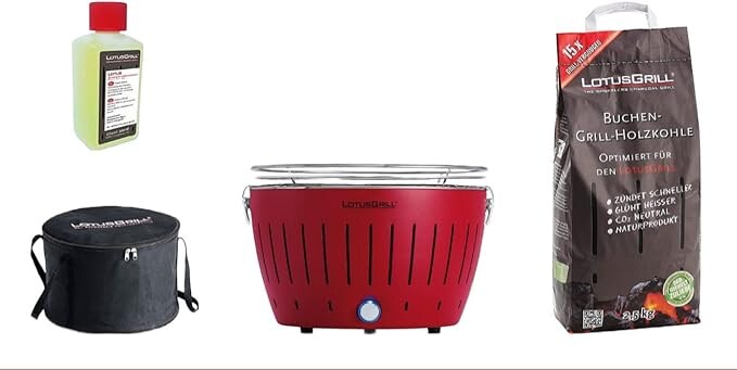 LotusGrill - Sonderpaket BBQ Classic Rot (cm 35) mit 2,5 Kg Holzkohle und Brenngel Image