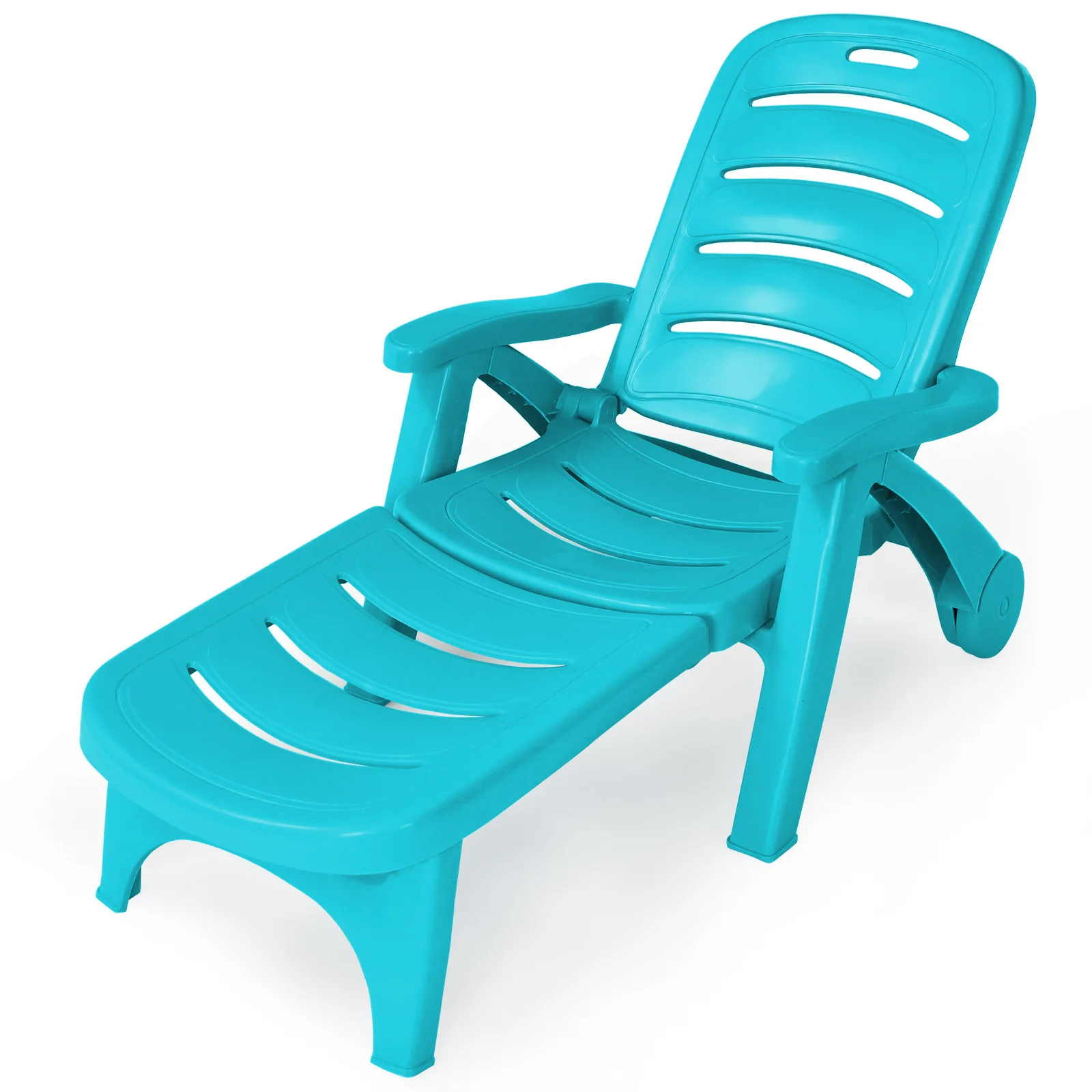 Bain de Soleil, Chaise Longue Jardin Exterieur Pliable Dossier Inclinable à 5 Positions avec Roues, Transat Jardin pour Terrasse, Jardin, Piscine, Charge 150 kg, Turquoise