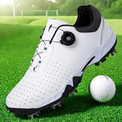 Men's White Golf Shoes with BOA Lacing System, Spiked Sole, Breathable Upper for Comfort and Stability on the Golf Course