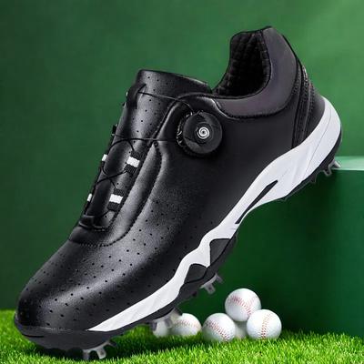 Men's White Golf Shoes with BOA Lacing System, Spiked Sole, Breathable Upper for Comfort and Stability on the Golf Course