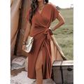 Damen Midikleid Casual kleid Wickelkleid A Linie Kleid Basic Brautkleider schlicht Urlaub Täglich Regular Fit Glatt Kurzarm V Ausschnitt Blau Braun Grün Sommer