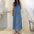 Damen kleid lang Jeanskleider Casual kleid Sommerkleid Modisch Outdoor Festtage Verabredung Regular Fit Glatt Ärmellos Rundhalsausschnitt Schwarz Blau Dunkelblau Sommer Frühling