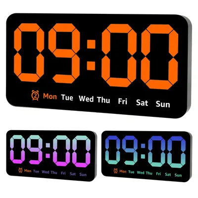 Digital Wall Clock 8.5 Inch Large Display LED Alarm Clock with Date Week Temperature Dual Alarm 3