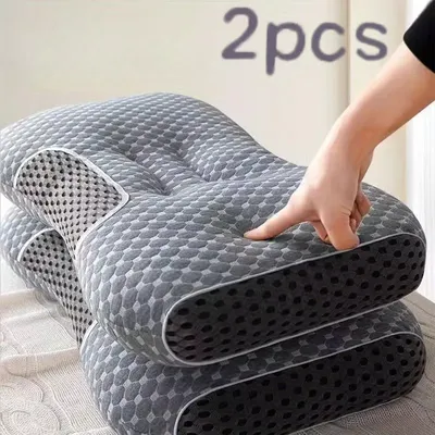 [Massage Neck Pillow] 2Pcs Soft Adjustable Ergonomic Knitted Massage Neck Pillow Orthopedic Contour