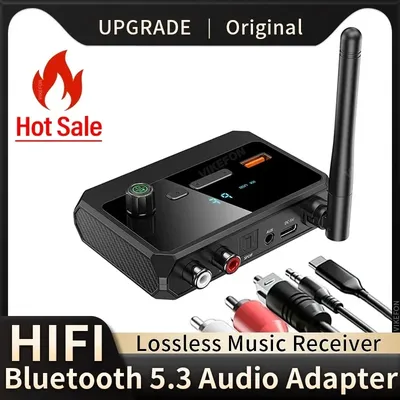 Bluetooth 5.3 Audio Receiver Support USB U-Disk Play Wireless Adapter R/L 2 RCA/3.5MM AUX/Optical