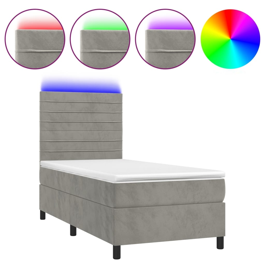 vidaXL Boxspringbett mit Matratze & LED Hellgrau 90x200 cm Samt Image