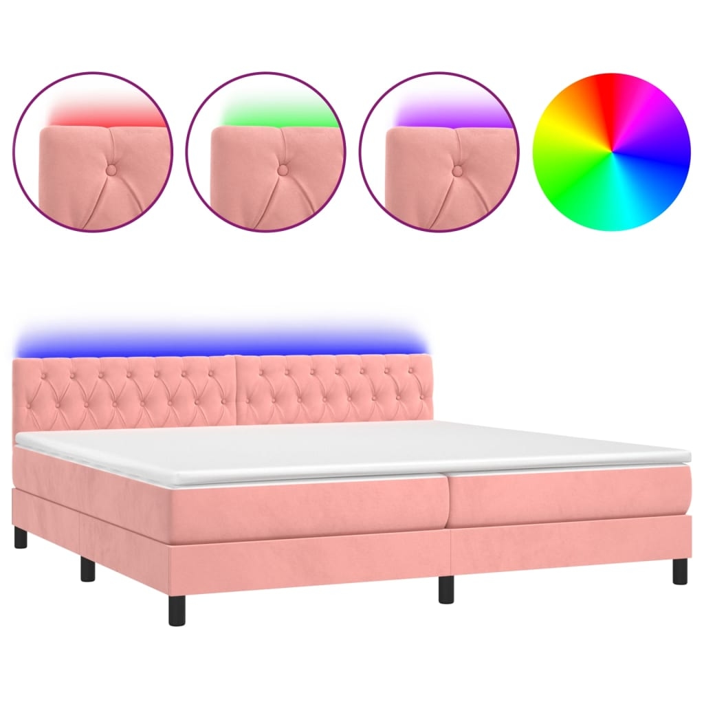 vidaXL Boxspringbett mit Matratze & LED Rosa 200x200 cm Samt Image