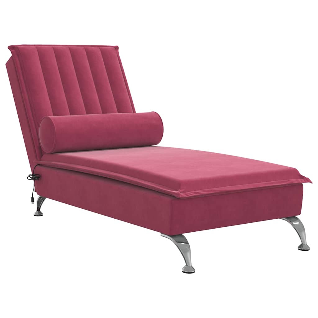 vidaXL Massage-Chaiselongue mit Nackenrolle Weinrot Samt Image