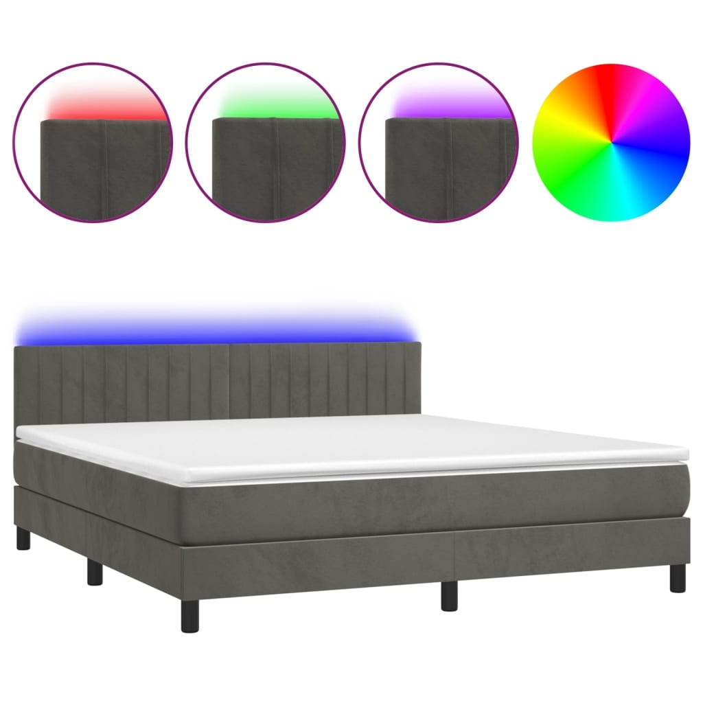 vidaXL Boxspringbett mit Matratze & LED Dunkelgrau 160x200 cm Samt Image