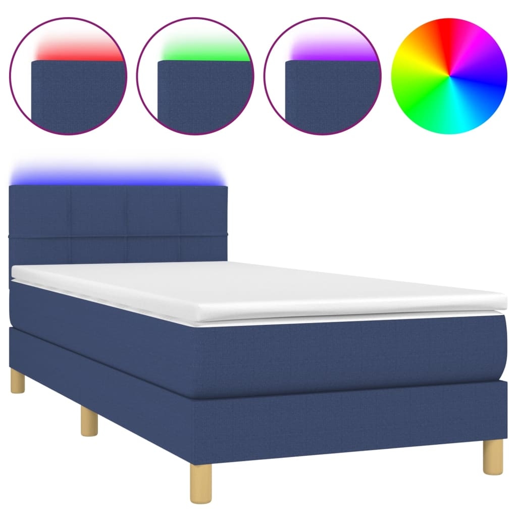 vidaXL Boxspringbett mit Matratze & LED Blau 90x200 cm Stoff Image